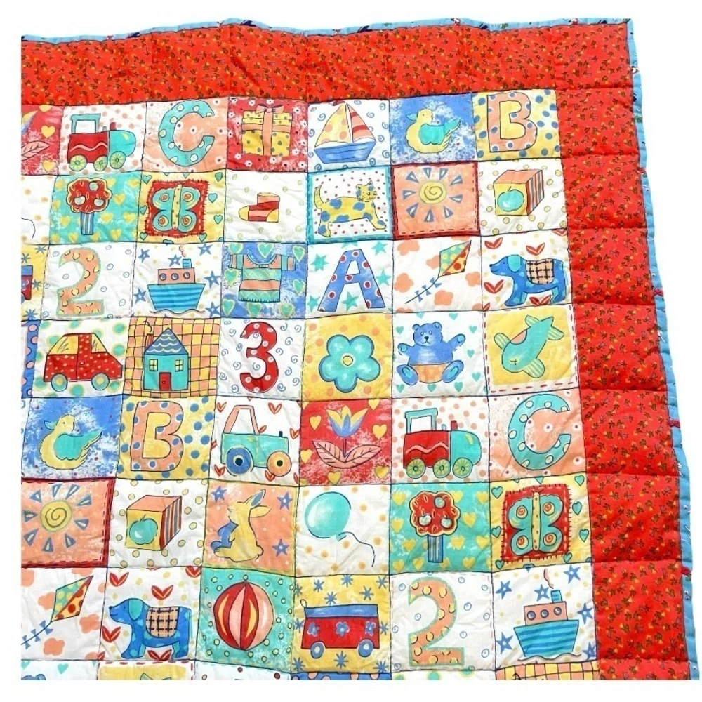 VTG handmade ABC 123 block baby quilt
